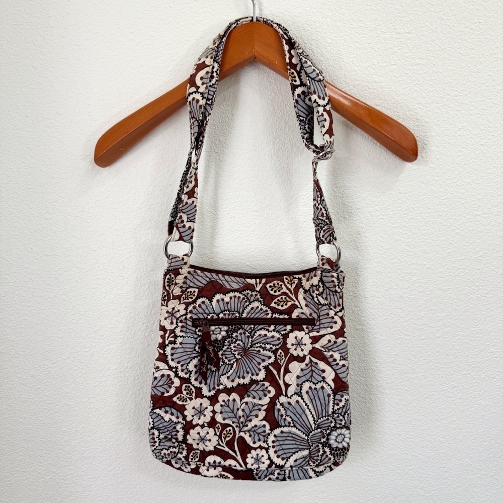 Vera Bradley Brown and Blue Floral Patterned Shoulder Boho Crossbody Bag